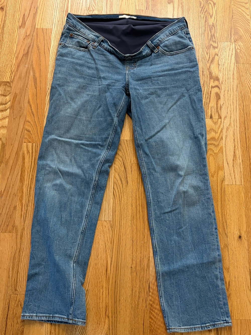 Abercrombie & Fitch Straight-Leg Blue Maternity Jeans with Black Support Panel